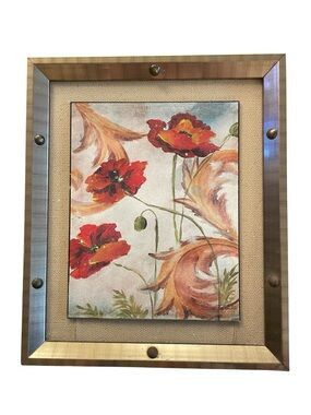 Framed Floral Canvas Art with Red Poppies